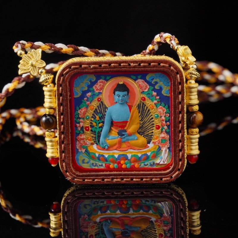 Tibetan Medicine Buddha Thangka Necklace – Hand-Painted 3D Pendant for Healing & Spiritual Protection