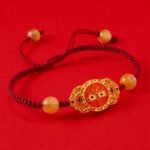 Golden Rutilated Quartz Protection Bracelet – 925 Sterling Silver Buddha Design with Red String & Snake Zodiac