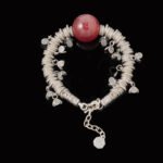 925 Sterling Silver Custom Bracelet – 20mm Strawberry Quartz Flower with Phoenix & Nine-Symbol Design