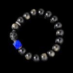 Skull Protection Bracelet with Gold Sheen Obsidian & Lapis Lazuli – Gothic Energy Jewelry for Men