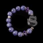 Buddha Stones Black Rutilated Quartz Fox Carving & Amethyst Bracelet – For Protection & Intuition