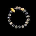 Buddha Stones Golden Sheen Obsidian Bracelet (10mm) – Lotus Throne Carving for Protection & Spiritual Power