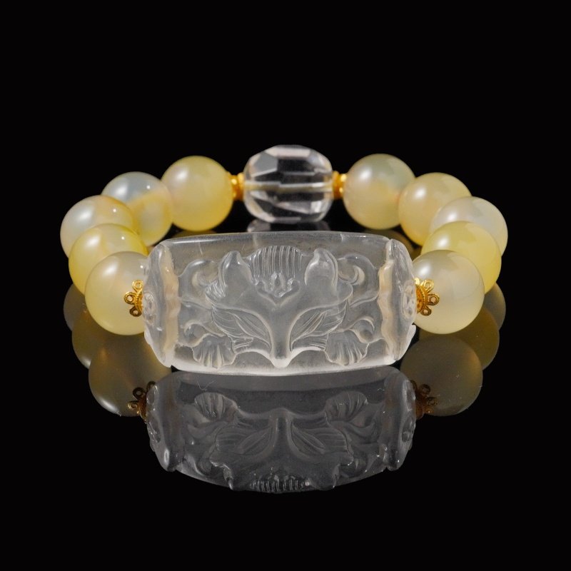 Groxiara Buddha Stones Rock Crystal Bracelet (12mm) – Spiritual Fox Talisman for Wealth & Intuition