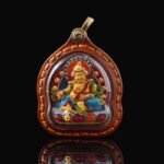 Tibetan 3D Thangka Pendant – Hand-Painted Yellow Jambhala Amulet for Wealth & Abundance