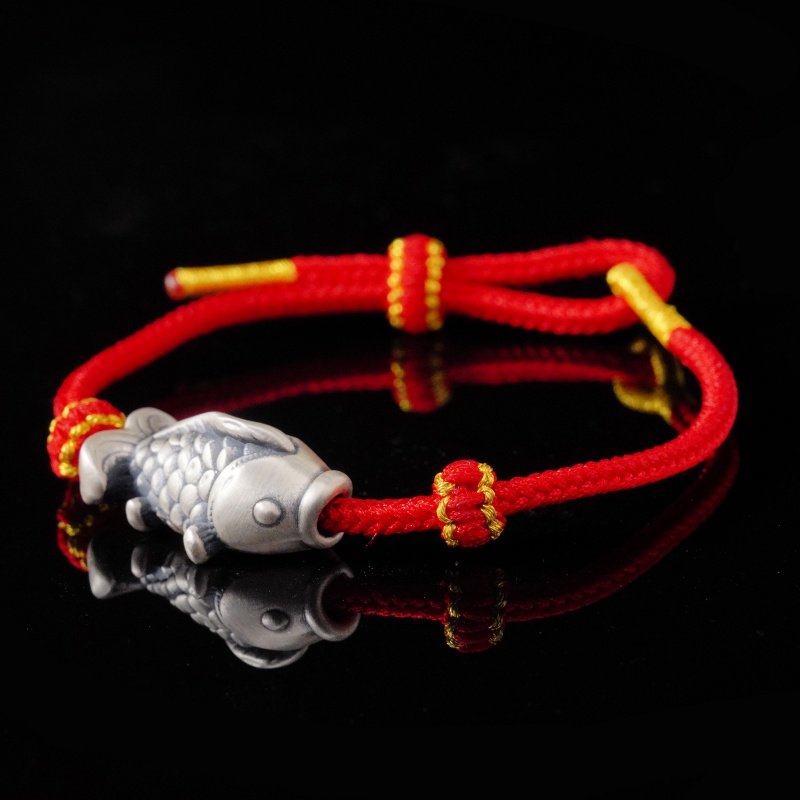 925 Sterling Silver Koi Fish Bracelet with Red String – Chinese Zodiac Snake Year Protection & Healing