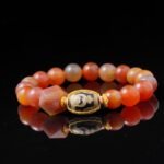 Buddha Stones Tibetan Dzi Agate & Tourmaline Quartz Barrel Bead Bracelet (9–11mm) – For Protection & Energy Alignment