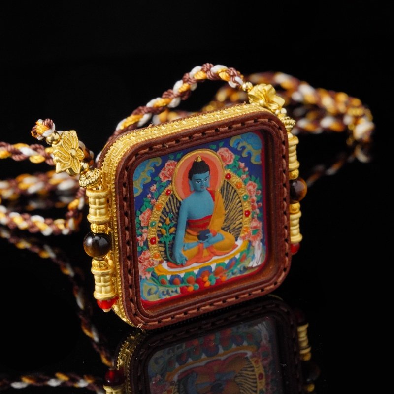 Tibetan Medicine Buddha Thangka Necklace – Hand-Painted 3D Pendant for Healing & Spiritual Protection