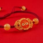 Golden Rutilated Quartz Protection Bracelet – 925 Sterling Silver Buddha Design with Red String & Snake Zodiac