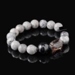 Buddha-Inspired Healing Bracelet – Smoky Quartz, Silver Sheen & Snowflake Obsidian for Energy Protection