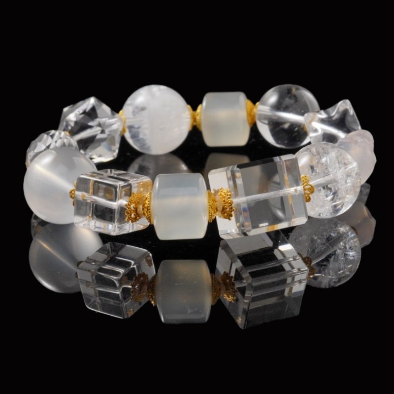 Buddha-Inspired White-Phantom Quartz Bracelet – Natural Brazilian Crystal for Clarity & Energy Healing