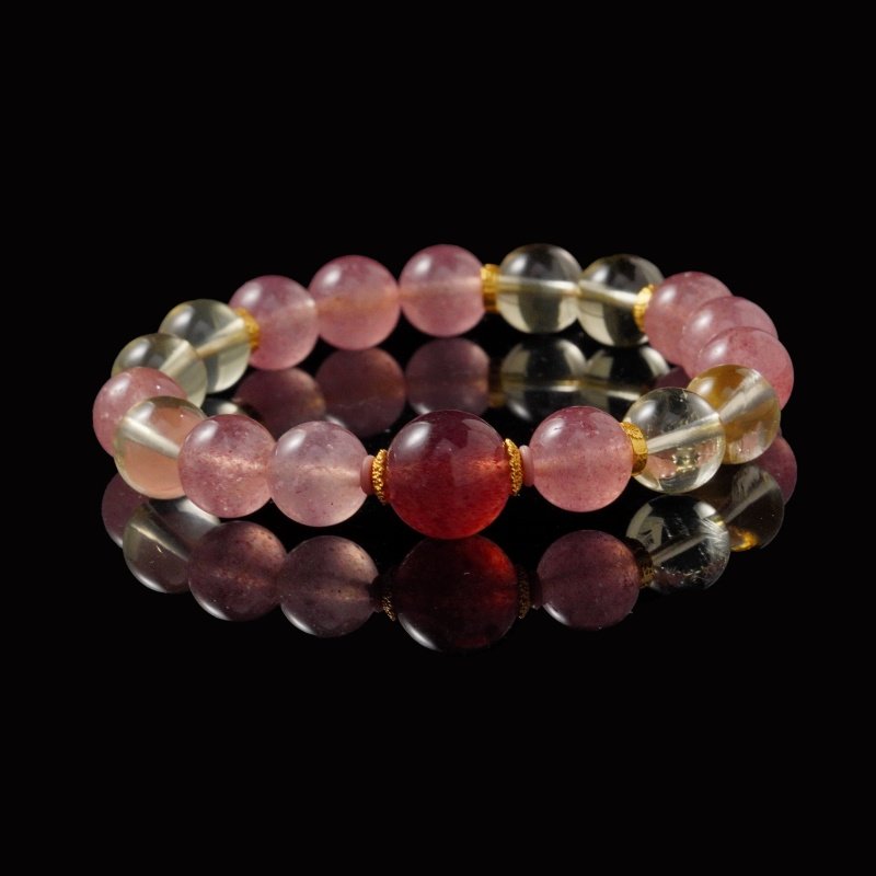 Buddha-Inspired Strawberry Quartz Bracelet – Natural Crystals for Positive Energy & Joy