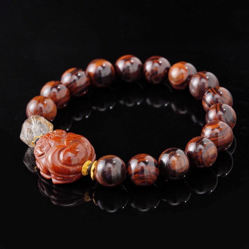 Handmade Gold Sheen Obsidian & Rutilated Quartz Bracelet – Natural Gemstones for Strength, Protection & Emotional Balance