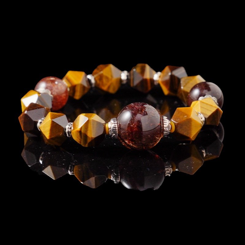 Golden Tiger Eye & Black Rutilated Quartz Bracelet – Natural Crystals for Protection & Strength
