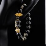 Buddha Stones Golden Sheen Obsidian Bracelet (10mm) – Lotus Throne Carving for Protection & Spiritual Power