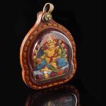Tibetan 3D Thangka Pendant – Hand-Painted Yellow Jambhala Amulet for Wealth & Abundance