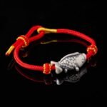 925 Sterling Silver Koi Fish Bracelet with Red String – Chinese Zodiac Snake Year Protection & Healing