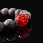 Buddha-Inspired Black Obsidian & Lava Rock Bracelet – Cinnabar Lion Strength & Protection