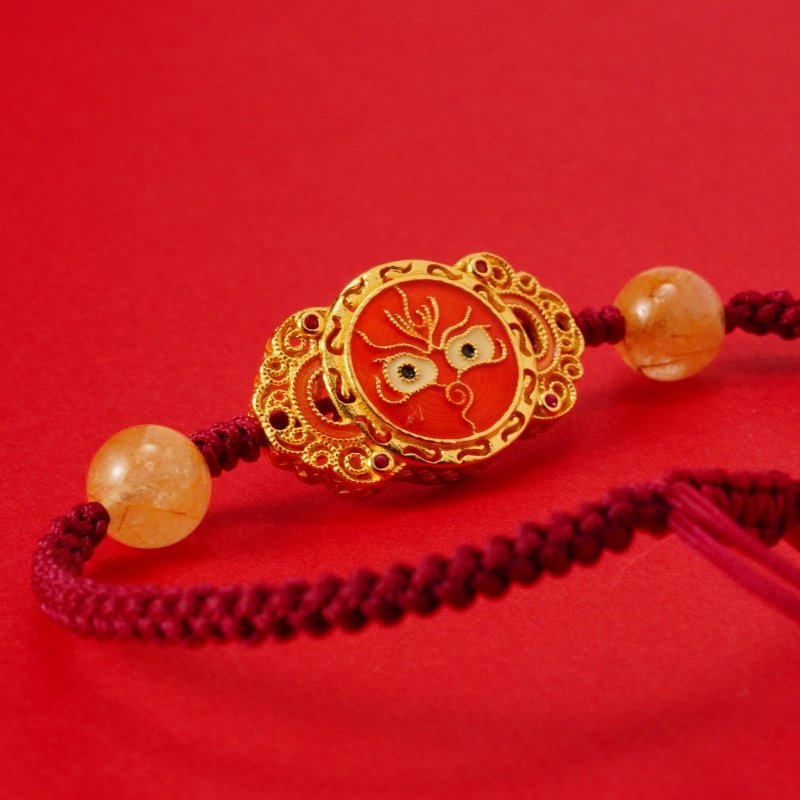 Golden Rutilated Quartz Protection Bracelet – 925 Sterling Silver Buddha Design with Red String & Snake Zodiac