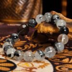 Black Rutilated Quartz & Smoky Quartz Bracelet – Natural Crystals for Strength, Focus & Confidence