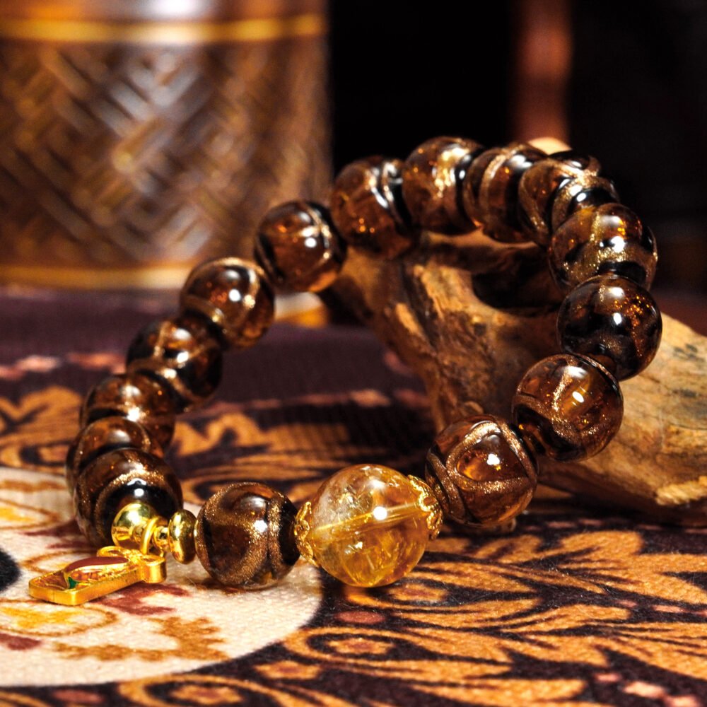 Handmade Wealth Bracelet – Citrine & Incense Ash Quartz for Stability & Prosperity