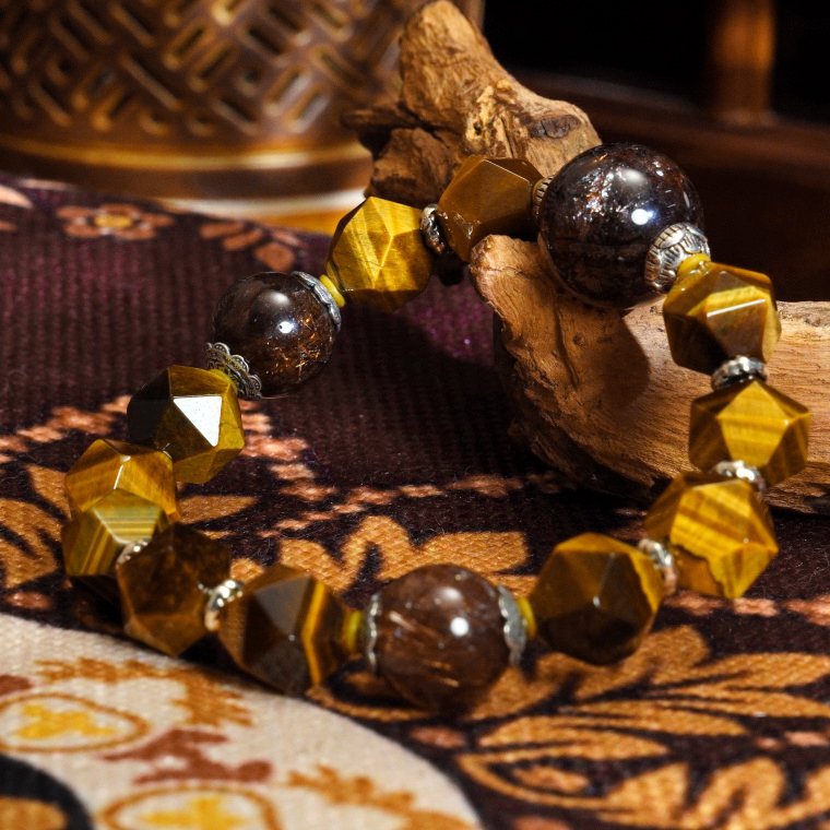 Golden Tiger Eye & Black Rutilated Quartz Bracelet – Natural Crystals for Protection & Strength