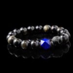 Skull Protection Bracelet with Gold Sheen Obsidian & Lapis Lazuli – Gothic Energy Jewelry for Men