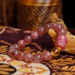 Buddha Stones Strawberry Quartz Bracelet with Pixiu Carving – For Luck, Wealth & Protectio