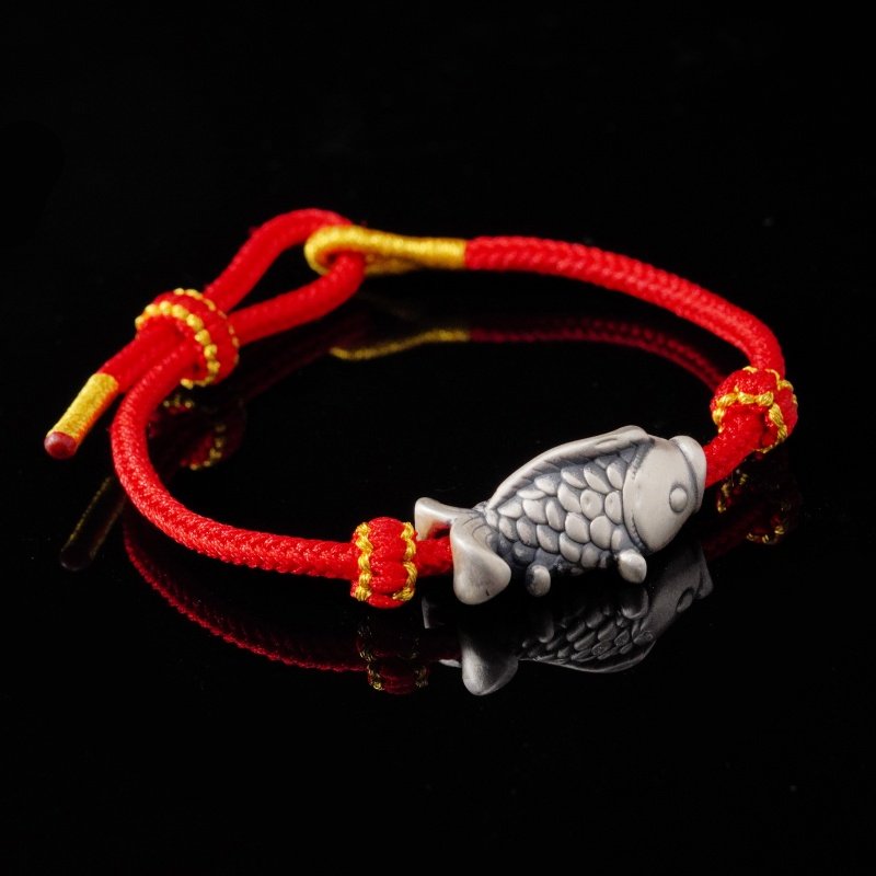 925 Sterling Silver Koi Fish Bracelet with Red String – Chinese Zodiac Snake Year Protection & Healing
