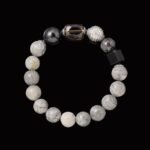 Buddha-Inspired Healing Bracelet – Smoky Quartz, Silver Sheen & Snowflake Obsidian for Energy Protection