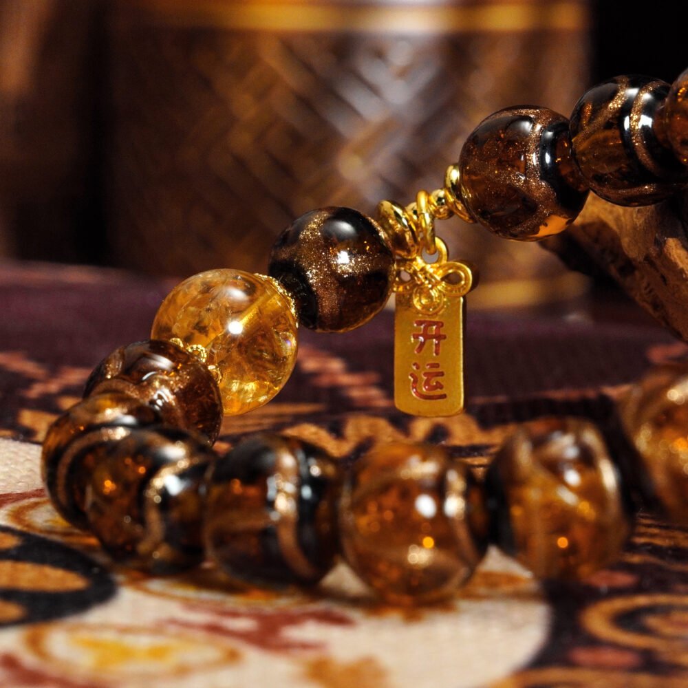 Handmade Wealth Bracelet – Citrine & Incense Ash Quartz for Stability & Prosperity