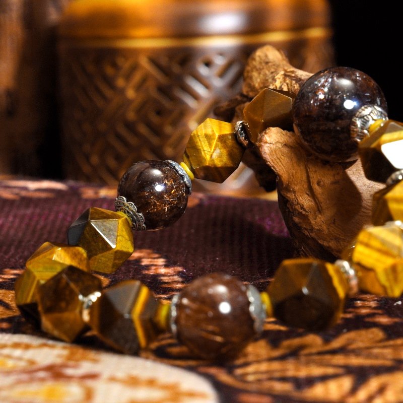 Golden Tiger Eye & Black Rutilated Quartz Bracelet – Natural Crystals for Protection & Strength