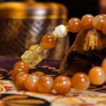 Buddha-Inspired Orange Moonstone & Golden Rutilated Quartz Bracelet – Natural Crystals for Confidence & Clarity