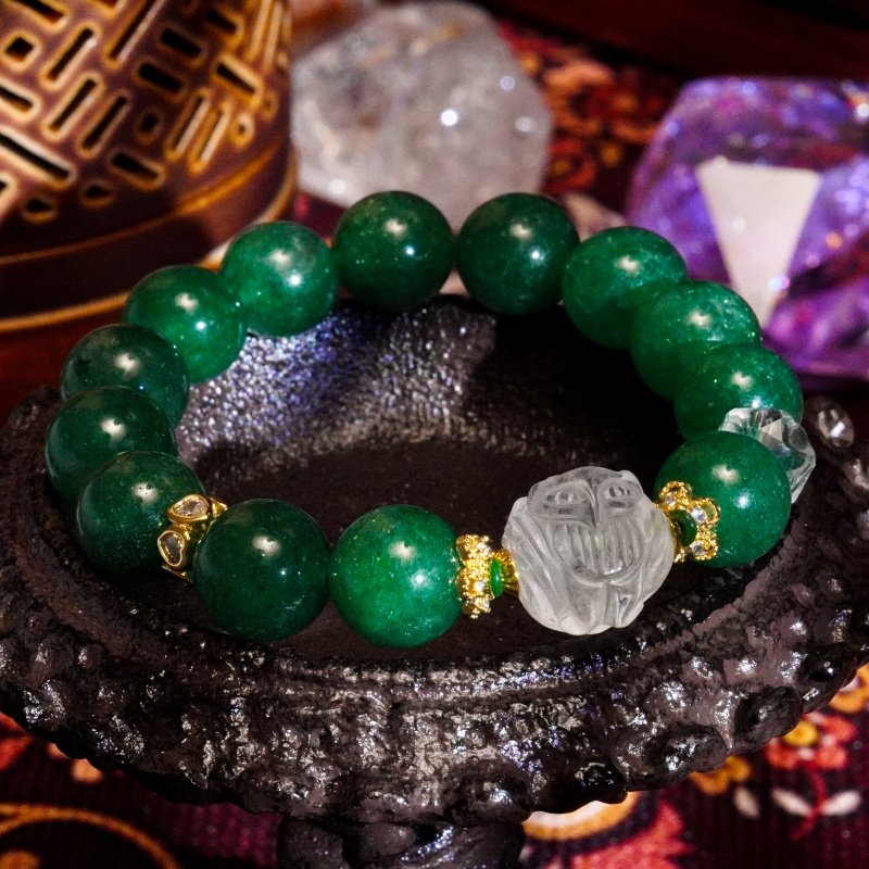 Buddha Stones Green Strawberry Quartz Bracelet – Fortune-Changing White Crystal with Healing Energy
