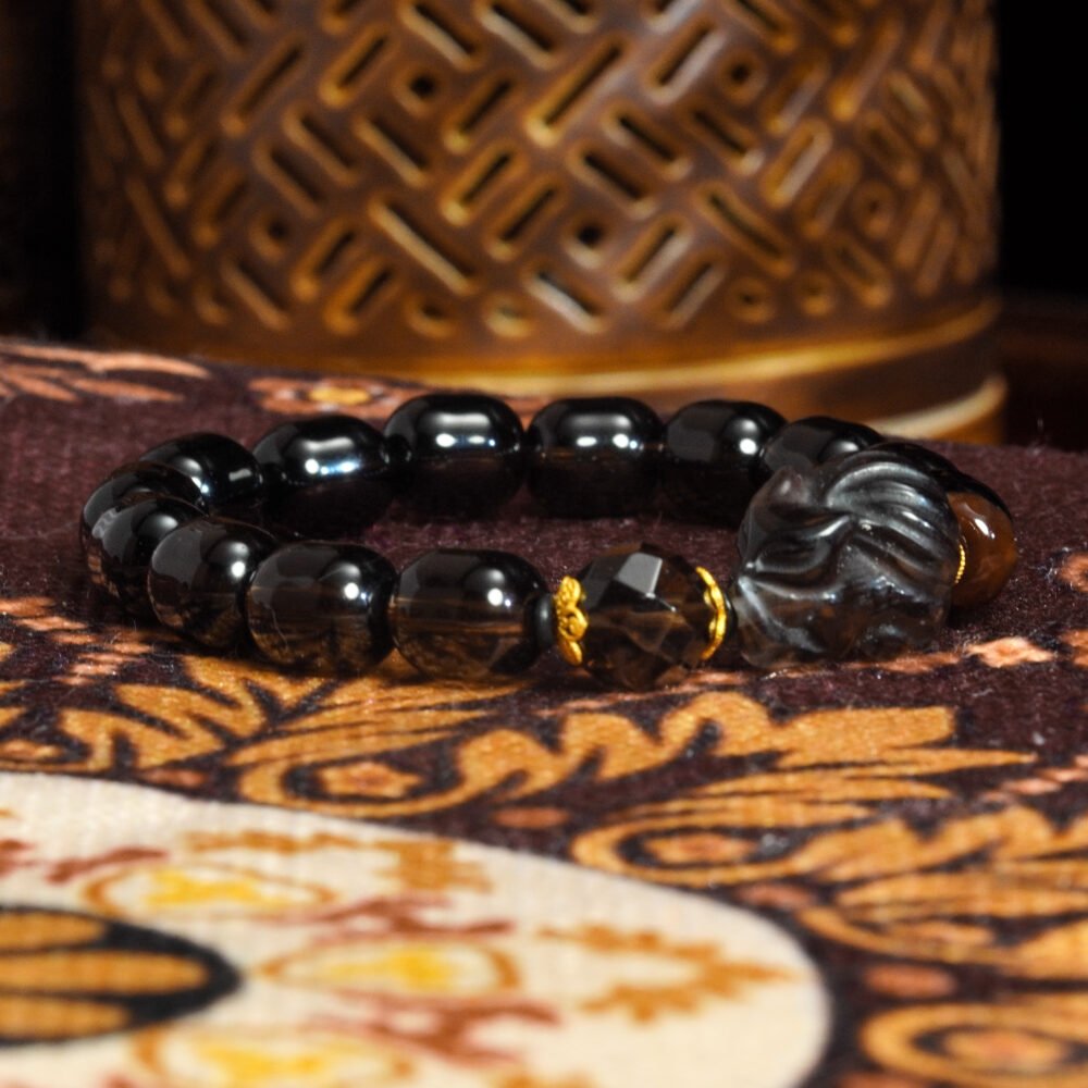 Buddha Stones Smoky Quartz Bracelet  – Nine-Tailed Fox Carving for Attraction & Energy Shielding