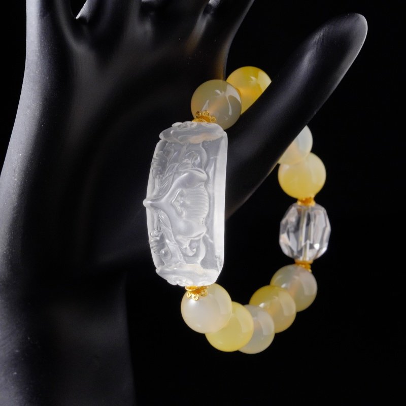 Groxiara Buddha Stones Rock Crystal Bracelet (12mm) – Spiritual Fox Talisman for Wealth & Intuition