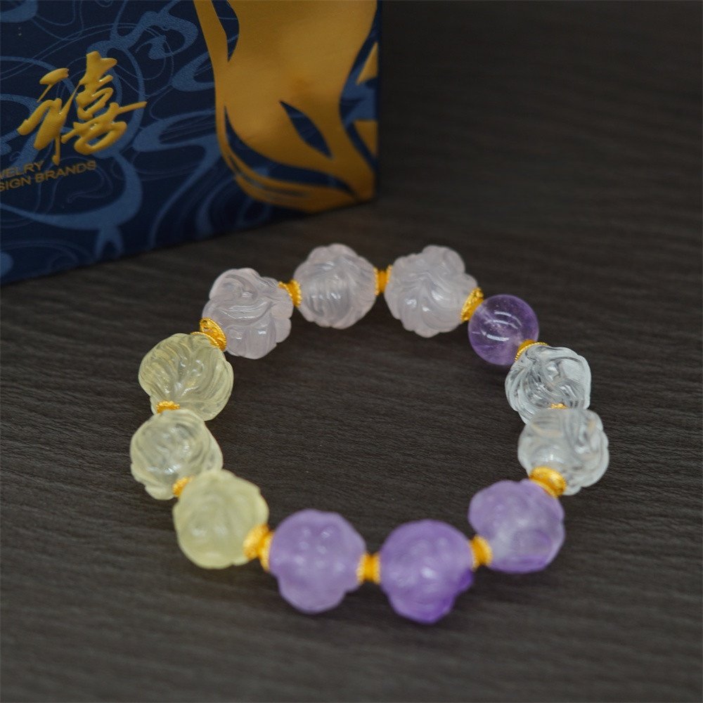 Buddha-Inspired Azeztulite Bracelet – Hand-Carved Nine-Tail Fox for Spiritual Awakening & Protection