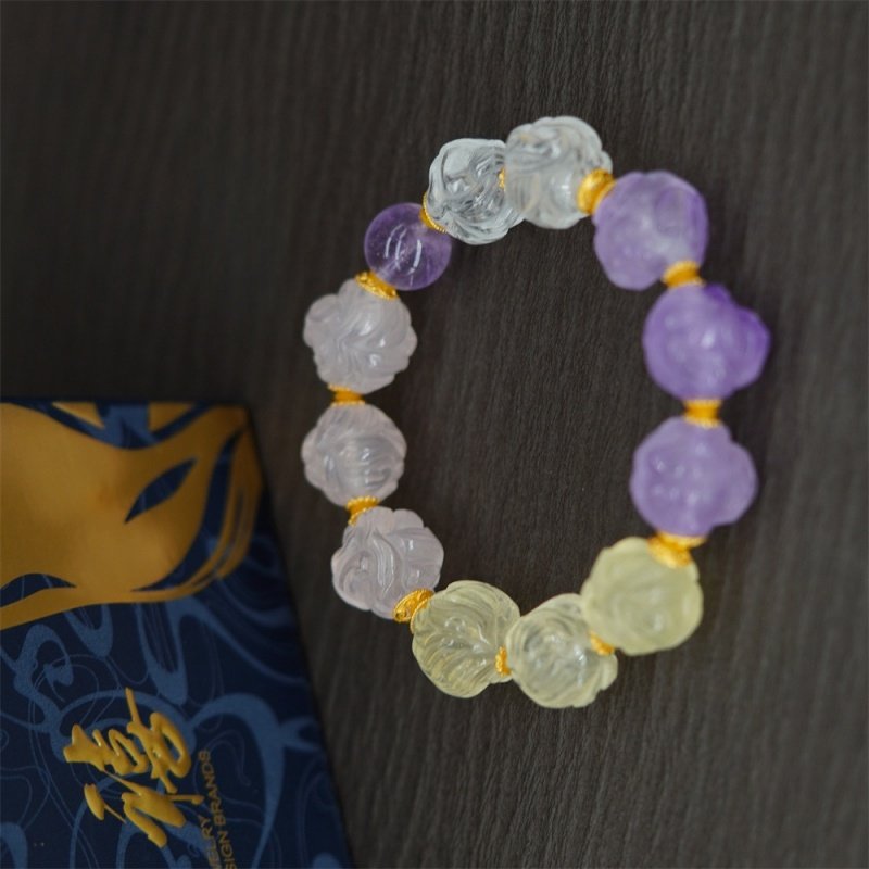 Buddha-Inspired Azeztulite Bracelet – Hand-Carved Nine-Tail Fox for Spiritual Awakening & Protection