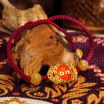 Golden Rutilated Quartz Protection Bracelet – 925 Sterling Silver Buddha Design with Red String & Snake Zodiac