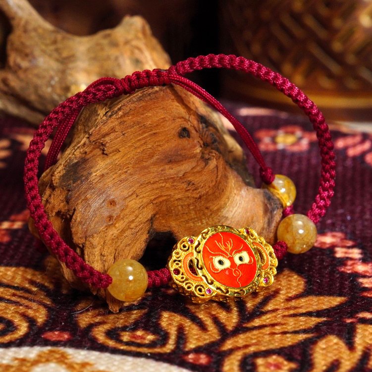 Golden Rutilated Quartz Protection Bracelet – 925 Sterling Silver Buddha Design with Red String & Snake Zodiac