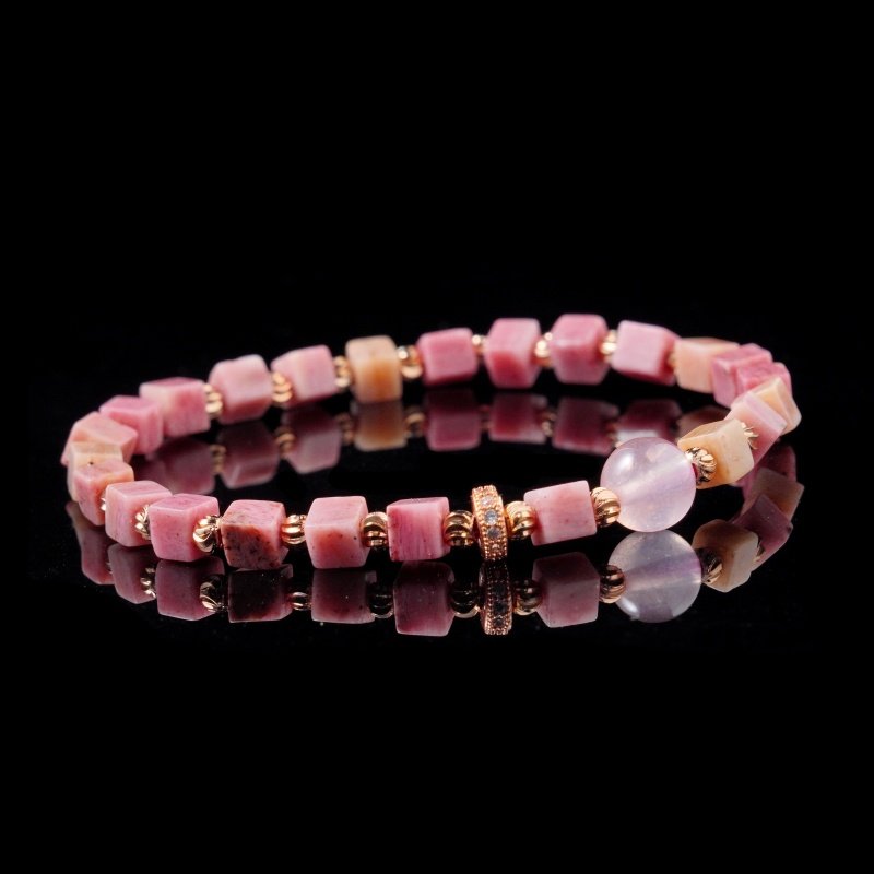 Pink Cube Gemstone Bracelet with Rose Quartz – Love & Positivity Jewelry