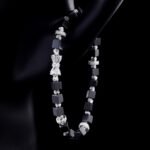 Groxiara Black Agate Cube Bracelet – Silver Bow Accent & Elegant Energy  – For Courage & Grounding