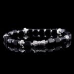 Groxiara Black Agate Cube Bracelet – Silver Bow Accent & Elegant Energy  – For Courage & Grounding