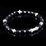 Groxiara Black Agate Cube Bracelet – Silver Bow Accent & Elegant Energy  – For Courage & Grounding