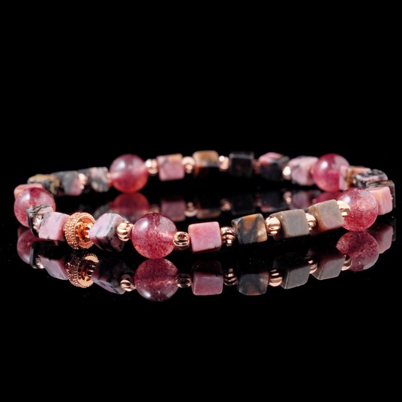 Groxiara Rhodonite & Hematite Cube Bracelet – For Emotional Healing & Feminine Strength