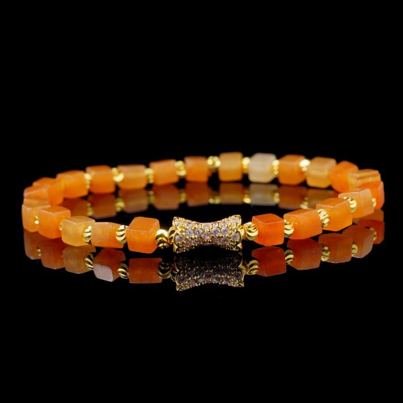 Orange Gemstone Cube Bracelet – Gold Pave Accent & Energy Jewelry