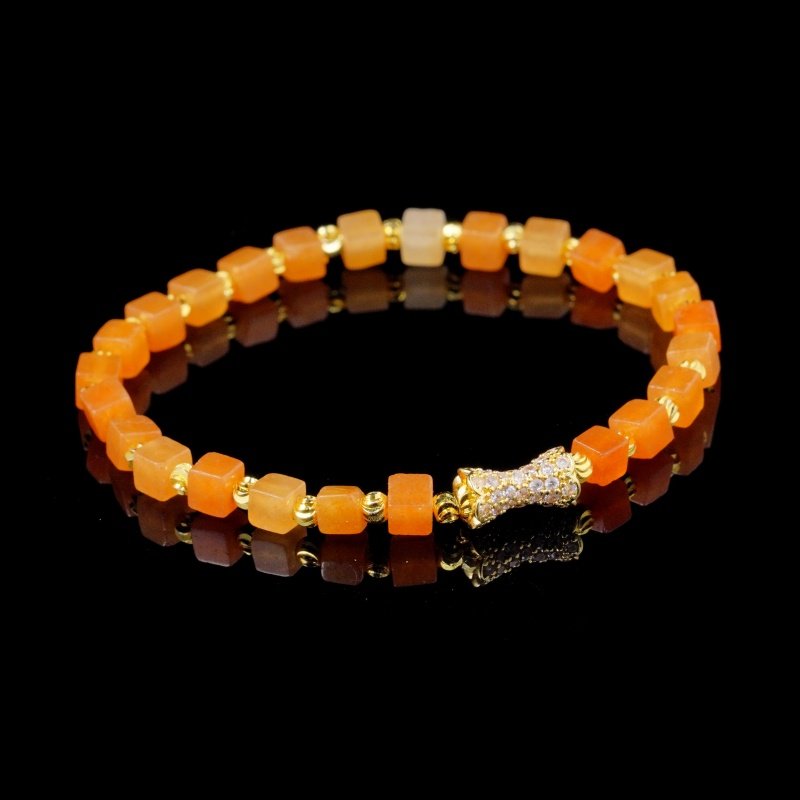 Orange Gemstone Cube Bracelet – Gold Pave Accent & Energy Jewelry