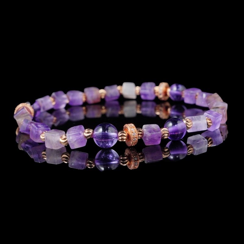 Groxiara Amethyst & Hematite Cube Bracelet – For Mindfulness, Focus & Mental Clarity