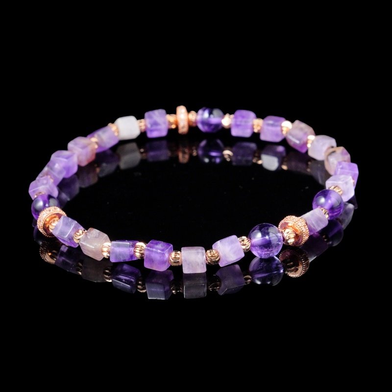 Groxiara Amethyst & Hematite Cube Bracelet – For Mindfulness, Focus & Mental Clarity