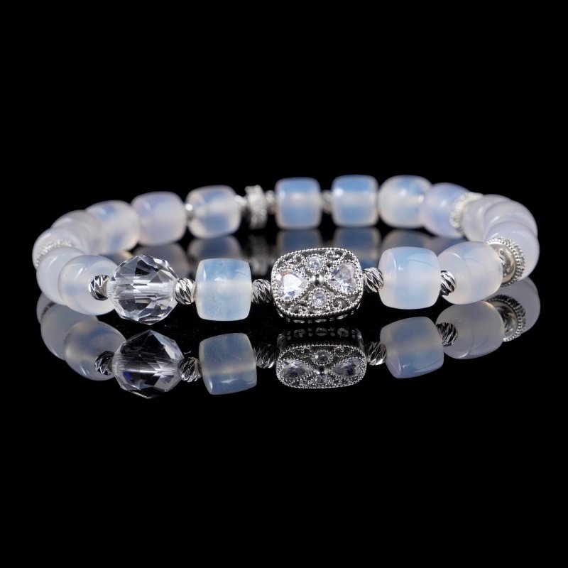 Natural White Agate & Clear Quartz Bracelet – Crystal Jewelry for Clarity & Balance