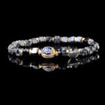 Groxiara Snowflake Obsidian & Black Rutilated Quartz Bracelet – Blue Enamel Gold Accent